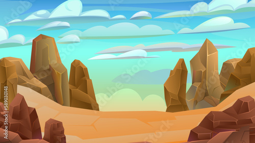 Rocks cliffs stone. High place. Landscape mountainous. Natural land desert. Cartoon style illustration. Vector.