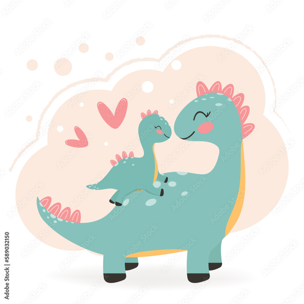 Cute children's illustration. Mom and baby. Funny animals. Design for postcards, covers, banners, posters, packaging