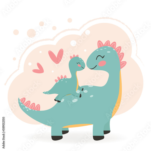 Cute children's illustration. Mom and baby. Funny animals. Design for postcards, covers, banners, posters, packaging