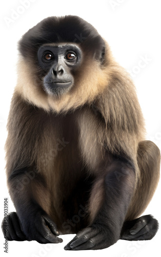 Graceful Full Body Gibbon Monkey, Sitting Pose. Generative AI