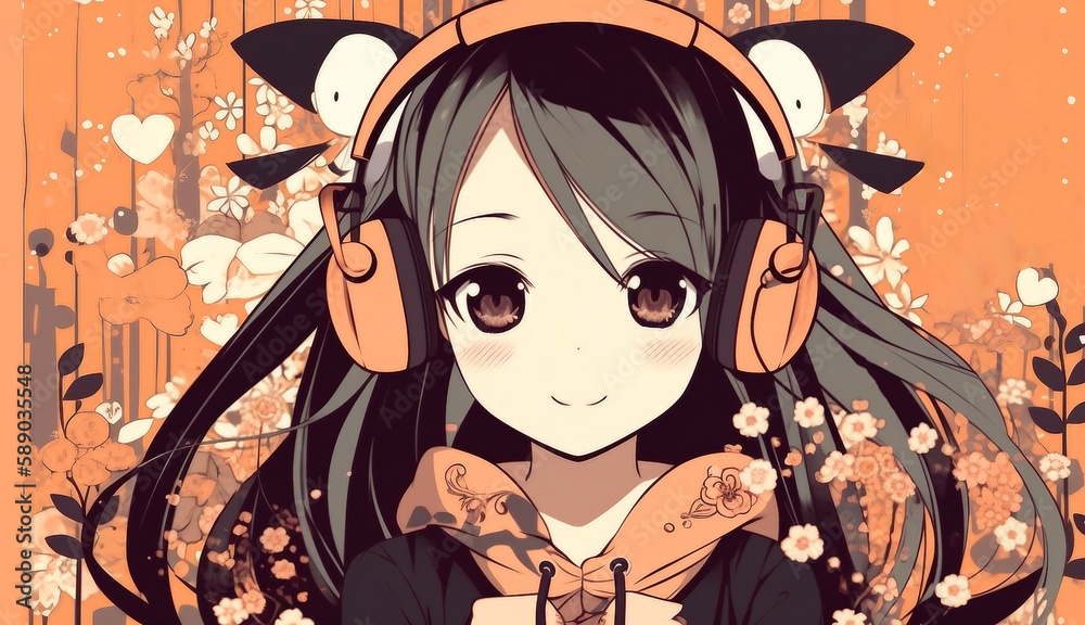 anime kawaii girl with headphones