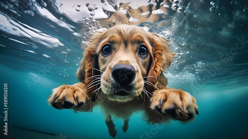 Cute dog swimming underwater © ekampos