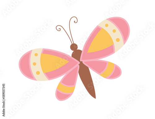 Concept Spring Easter colorful butterfly. This vector illustration showcases a spring scene with vibrant colors and Easter elements such as colorful butterfly. Vector illustration. © Andrey