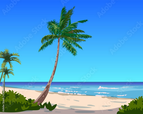 Fototapeta Naklejka Na Ścianę i Meble -  Tropical Summer Travel Poster, ocean, sea, palms, coast, sky, beach