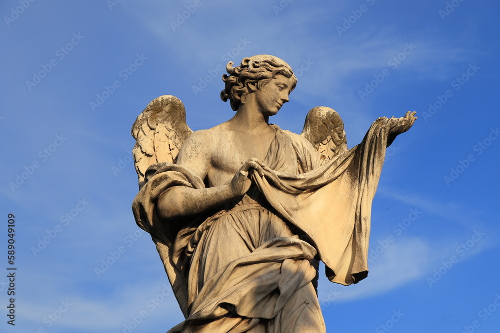 Ponte Sant'Angelo Bridge Statue of an Angel Holding the Holy Shroud in Rome, Italy