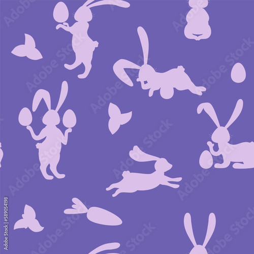Happy Easter seamless pattern with lovely rabbits bunnies and eggs