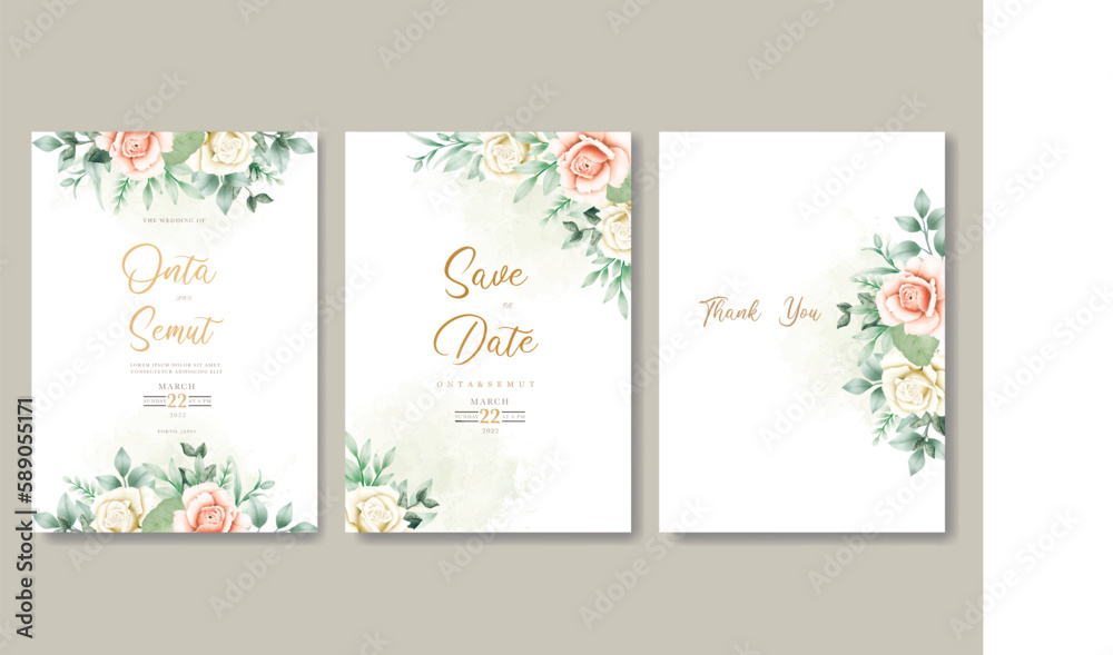 beautiful floral roses wedding invitation card