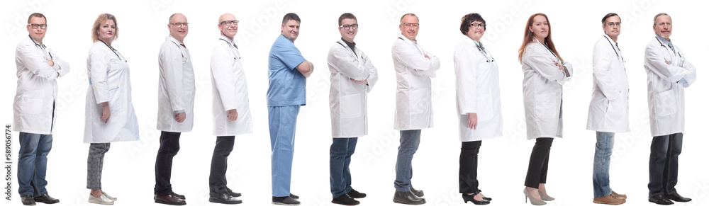group of doctors in profile isolated on white group of doctors in profile isolated on white