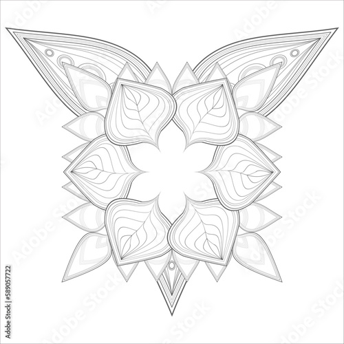 Colouring Page for Adult for Fun and Relaxation. Hand Drawn Sketch for Adult Anti Stress. Decorative Abstract Flowers in Black Isolated on White Background.-vector
