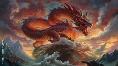 A chinese giant dragon stands on a cloud, generative ai