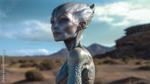 A georgeous alien woman on an alien planet, generative ai photo