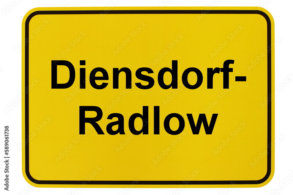 Illustration eines Ortsschildes der Gemeinde Diensdorf-Radlow in Brandenburg