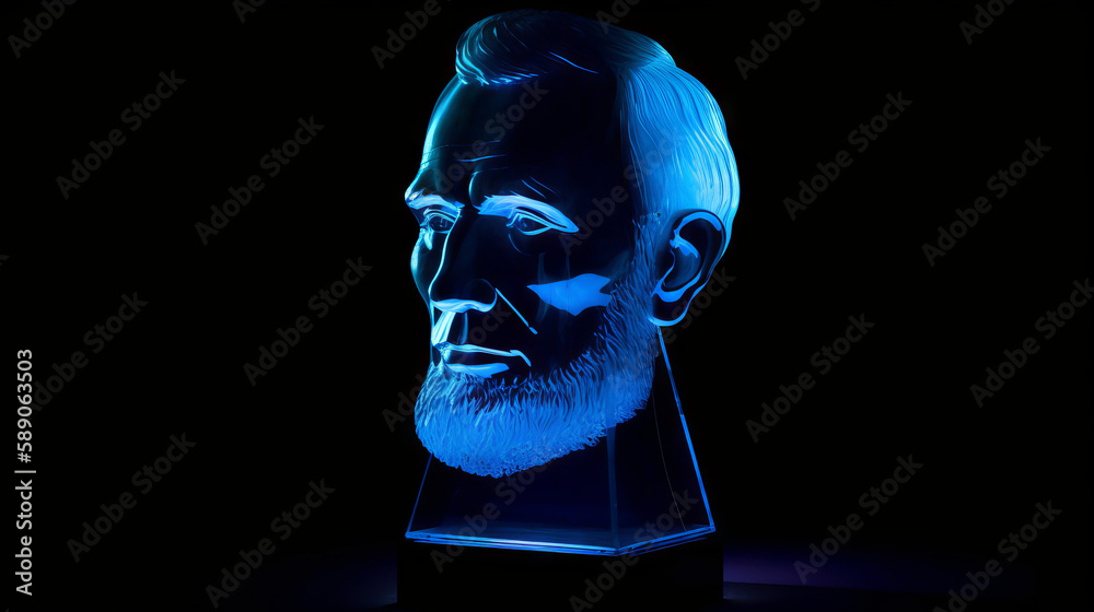 Abraham lincoln head made out of flass with blue color, generative ai Abraham lincoln head made out of flass with blue color, generative ai