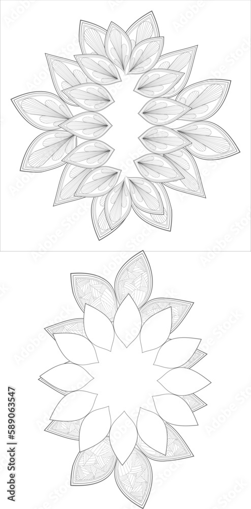 Fototapeta premium Hand Drawn Flowers for Adult Anti Stress of coloring page in Monochrome Isolated on White Background.-vector