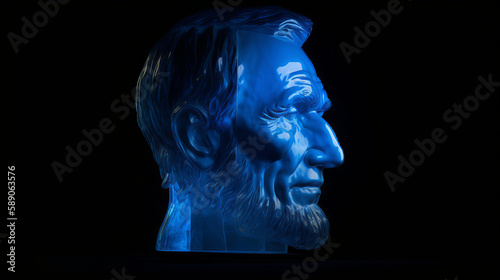 Abraham lincoln head made out of flass with blue color, generative ai