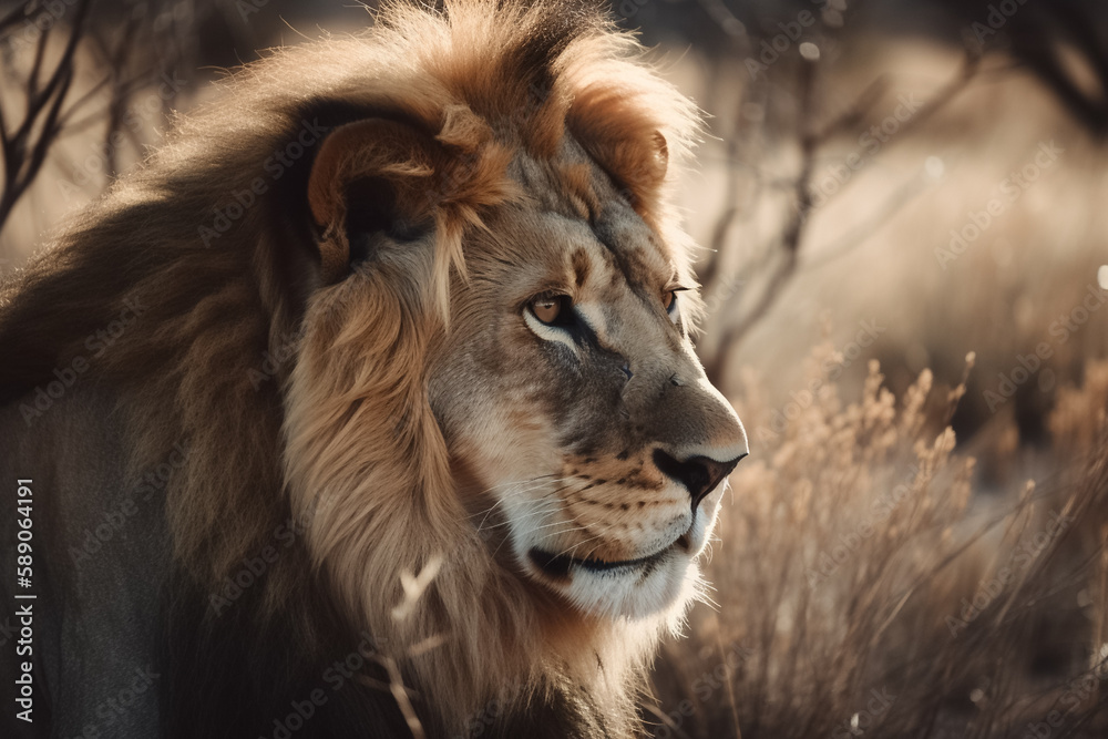 Portrait of the african lion close up