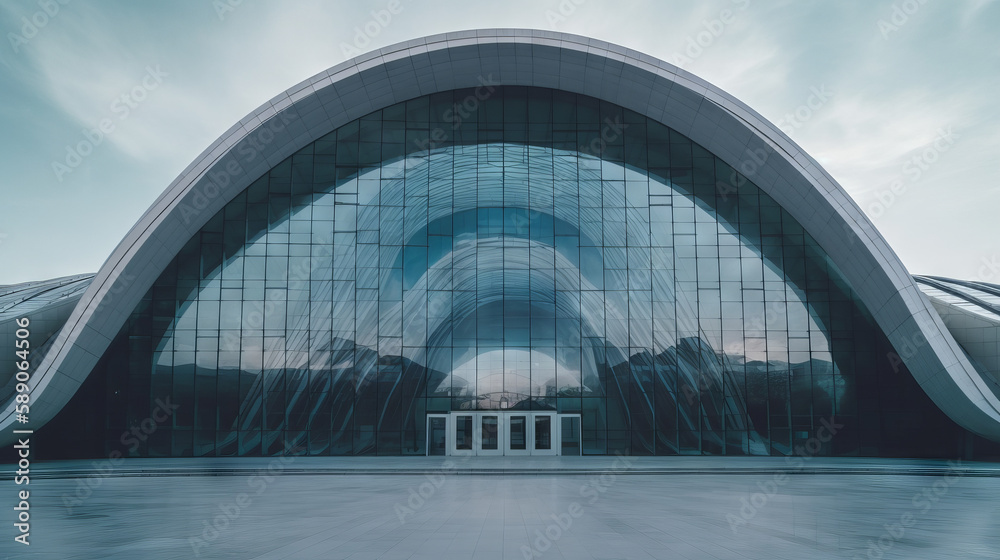 Fototapeta premium Beautiful exterior architecture view from front of building, generative ai