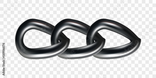 Metal chain links, isolated on transparent background. Realistic vector illustration.