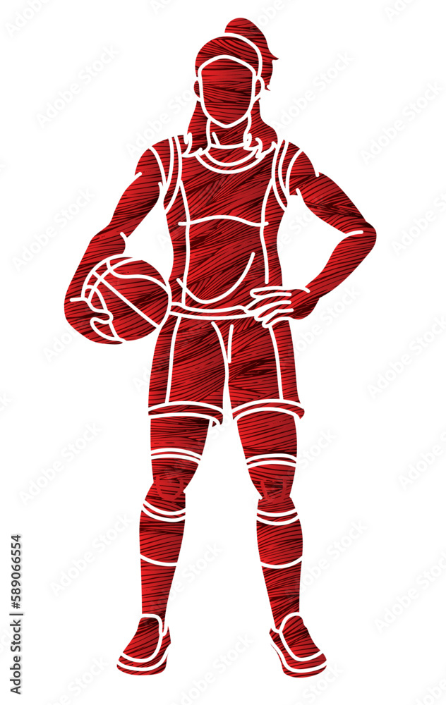 Basketball Female Player Action Cartoon Sport Graphic Vector