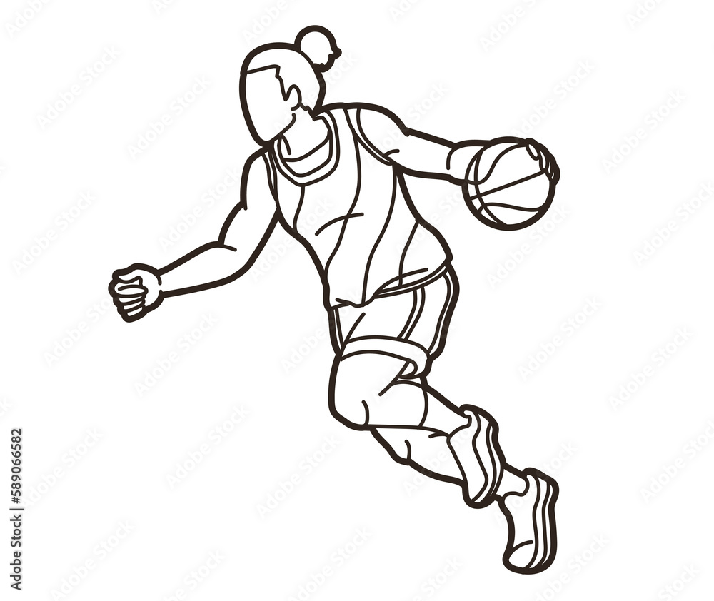 Basketball Female Player Action Cartoon Sport Graphic Vector Basketball Female Player Action Cartoon Sport Graphic Vector
