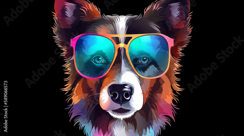 Cute dog head wearing glasses in a lot of colors, generative ai © TheGoldTiger
