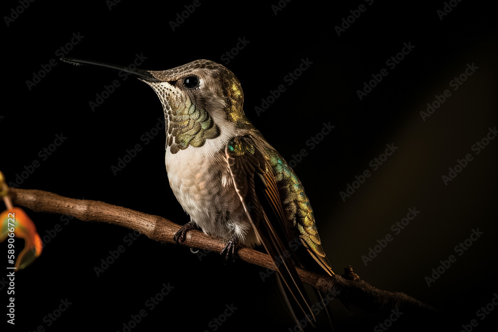 Fototapeta premium Colorful hummingbird sitting on twig
