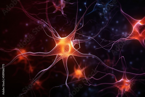 Neurons cells with glowing light, Neuroscience, 8k, wallpaper