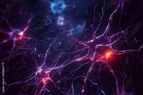 Neurons cells with glowing light, Neuroscience, 8k, wallpaper