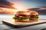 hamburger on wooden table