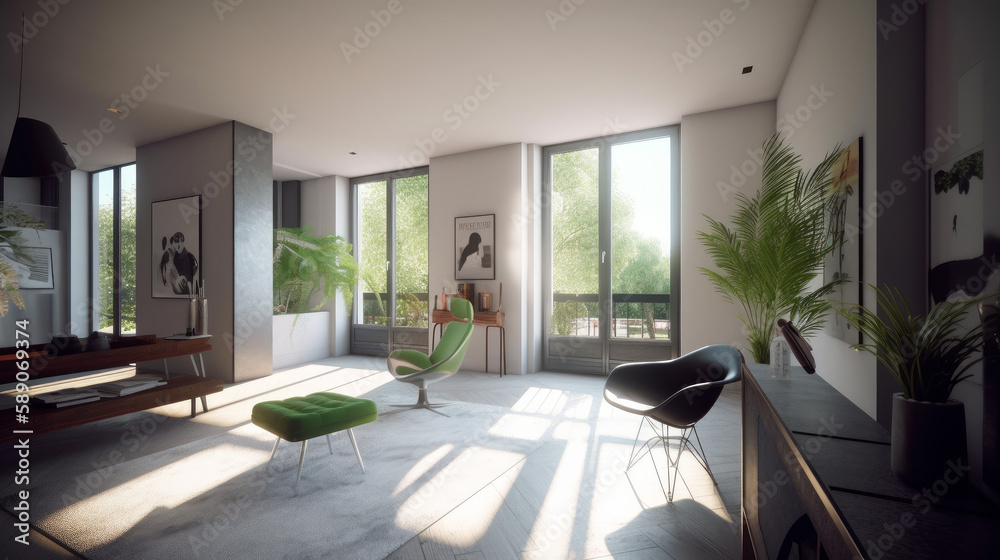 Interior of modern kitchen with a lot of light, generative ai Interior of modern kitchen with a lot of light, generative ai