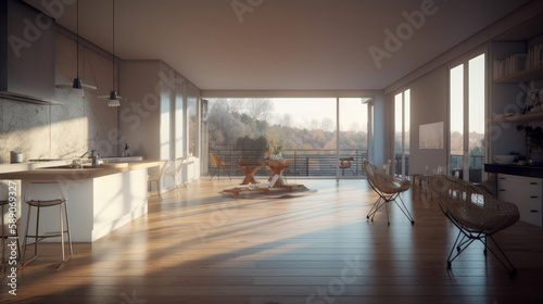 Interior of modern kitchen with a lot of light, generative ai © TheGoldTiger