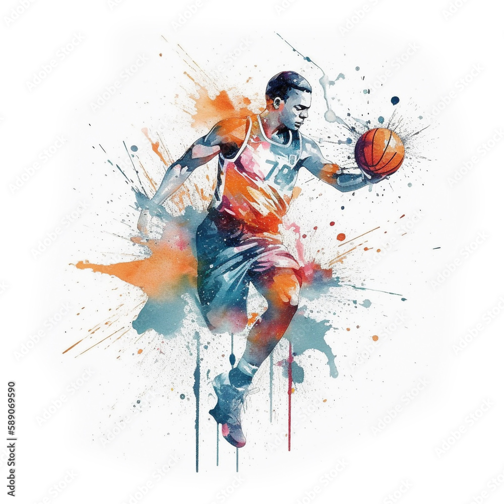 Abstract watercolor design of a basketball player - Generative AI