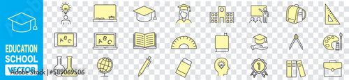 Education, School, university, learning, success, academic, textbook line style icons vector illustration