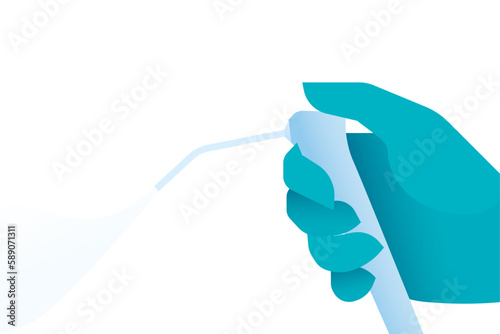 Cropped Hand in Blue Gloves Holding Air Water Syringe. Dental Oral Tool. Modern Flat Vector Illustration.