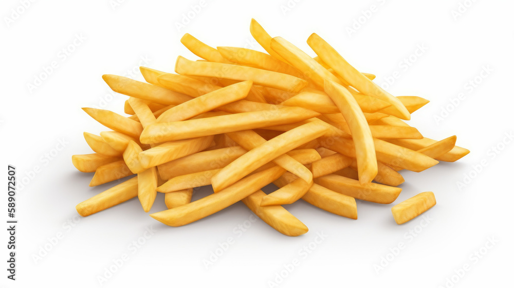 French fries on white background, generative ai French fries on white background, generative ai
