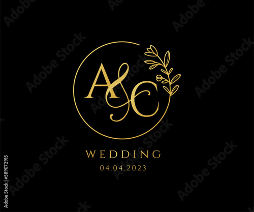 Vector AC initial wedding monogram logo, wedding logo design, custom wreath wedding logo