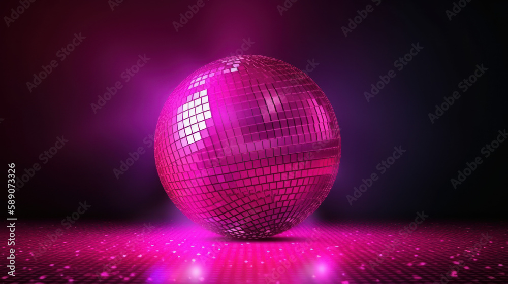 Obraz premium Pink glitter discoball sparkle lighting, disco party in pink color, generative ai