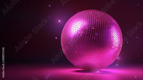 Pink glitter discoball sparkle lighting  disco party in pink color  generative ai