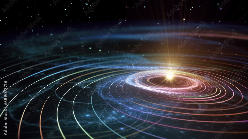 Fototapeta premium Visualisation of the space-time continuum, out galaxy as time visualisation, generation ai