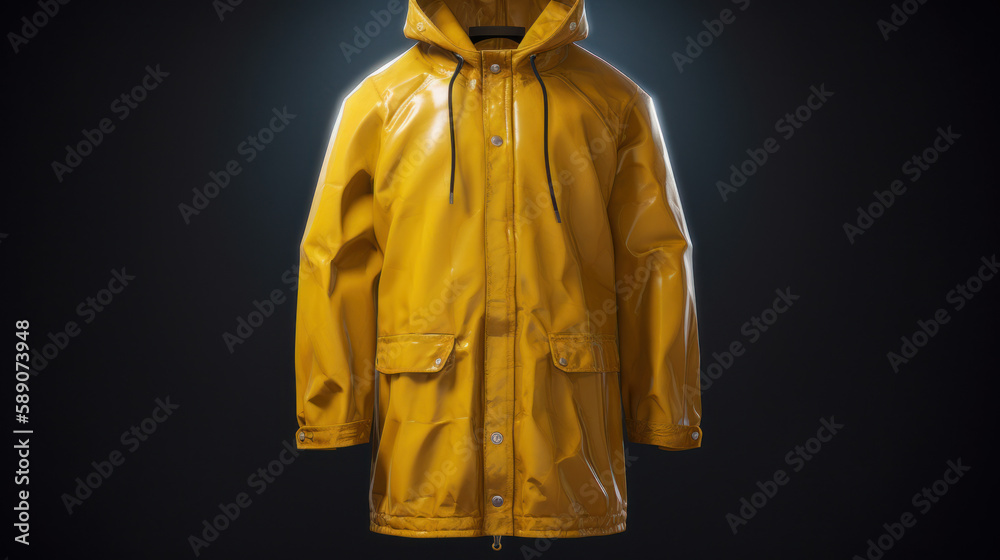 A waterproof coat worn to protect against rain, generative ai A waterproof coat worn to protect against rain, generative ai