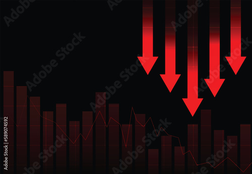 Stock market exchange loss trading graph analysis investment for business. finance graph or loss global. Arrow down. Vector illustration