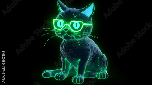 Sarcastic neon cat with a dollar bill color, generative ai