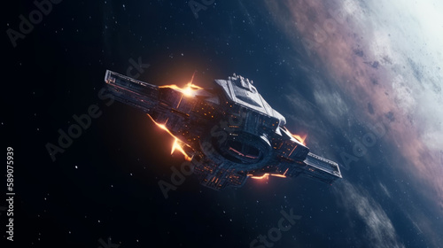 Wallpaper Mural Spaceship flying towards space nebula, generative ai Torontodigital.ca