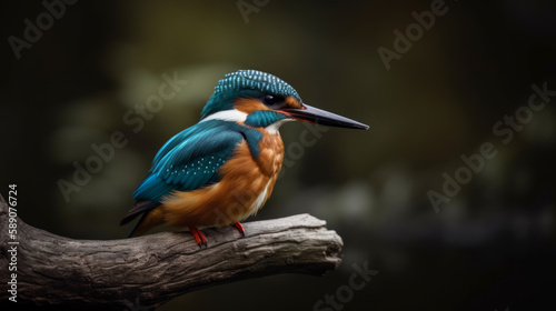 Stunning kingfisher with blurry background next to the river, generative ai