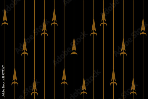 Trellis of vertical of stripe pattern. Design spear lattice gold on black backgroud. Design print for illustration, texture, textile, wallpaper, background. Set 3