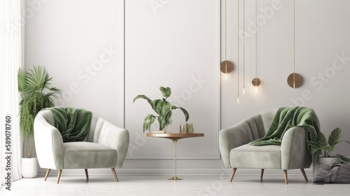 Stylish Interior Design Background. Modern Living Room. Generative AI. photo