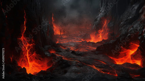 Underworld fortress with lava and extreme heat  hell under a world  generative ai
