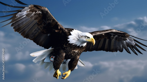 Cybernetic bald eagle. Eagle with electronic modifications, spy davices in nature, generative ai