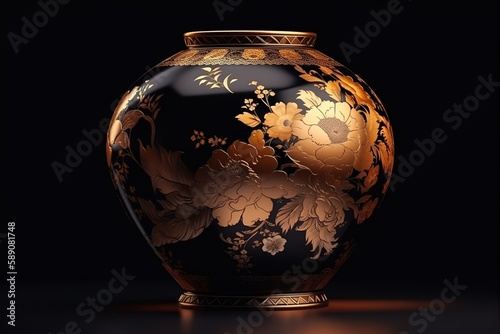 glass vase on black and gold, generative AI