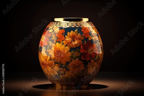 glass vase with flower pattern, generative ai